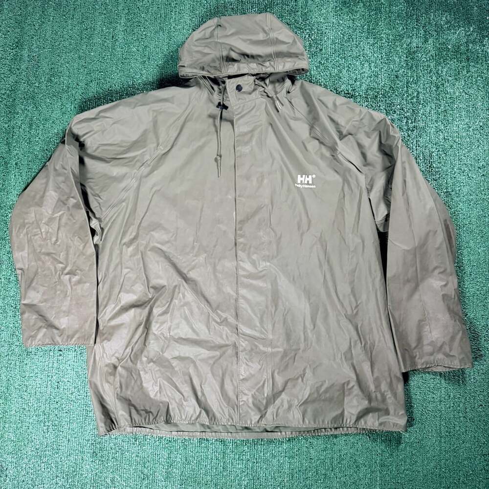 Vintage Helly Hansen Rain Jacket IT600 XL Grey Hooded Waterproof Coat